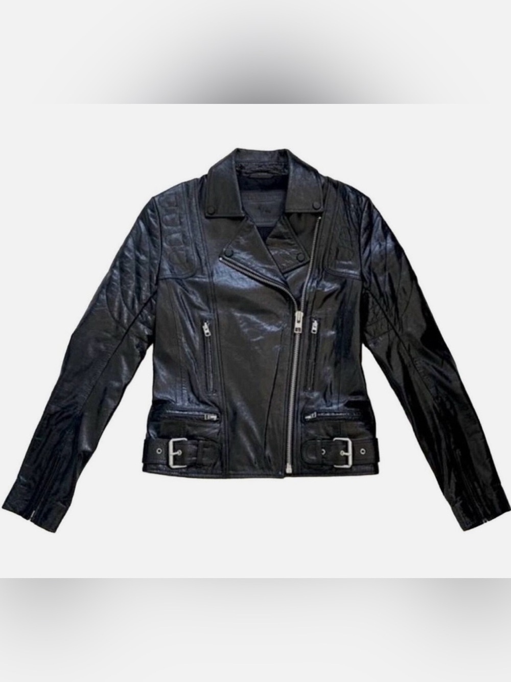 All Saints Black Quilted Leather Moto Jacket